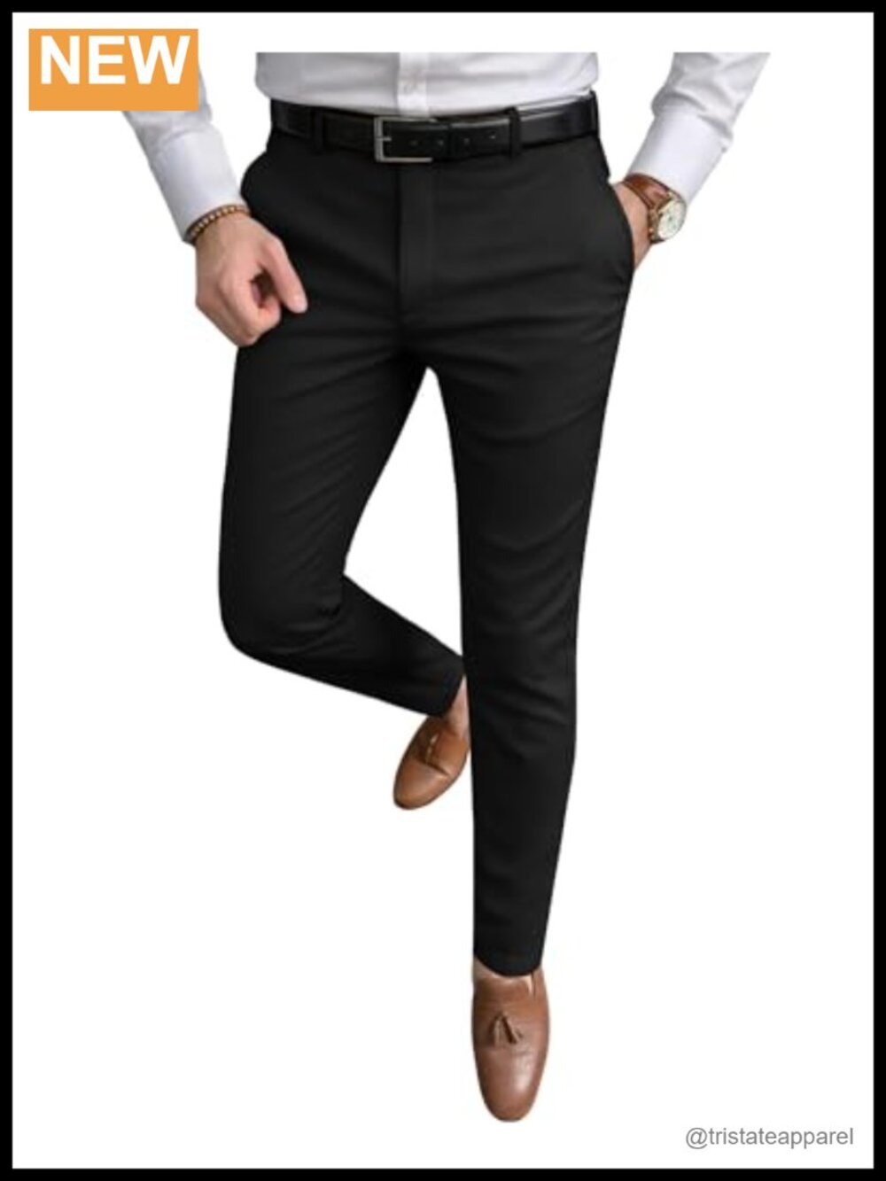 Slim Fit Stretch Dress Pants Tapered Chino Trousers Expandable Waist